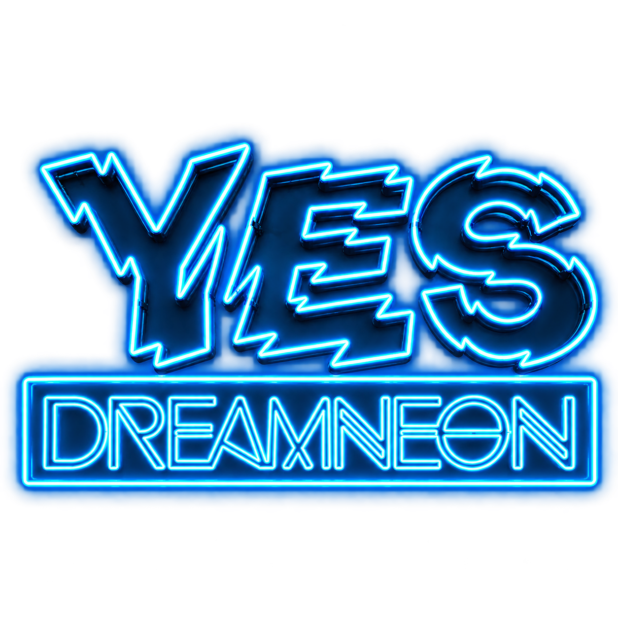 Logo YES Dream Néon en néon bleu sur fond transparent