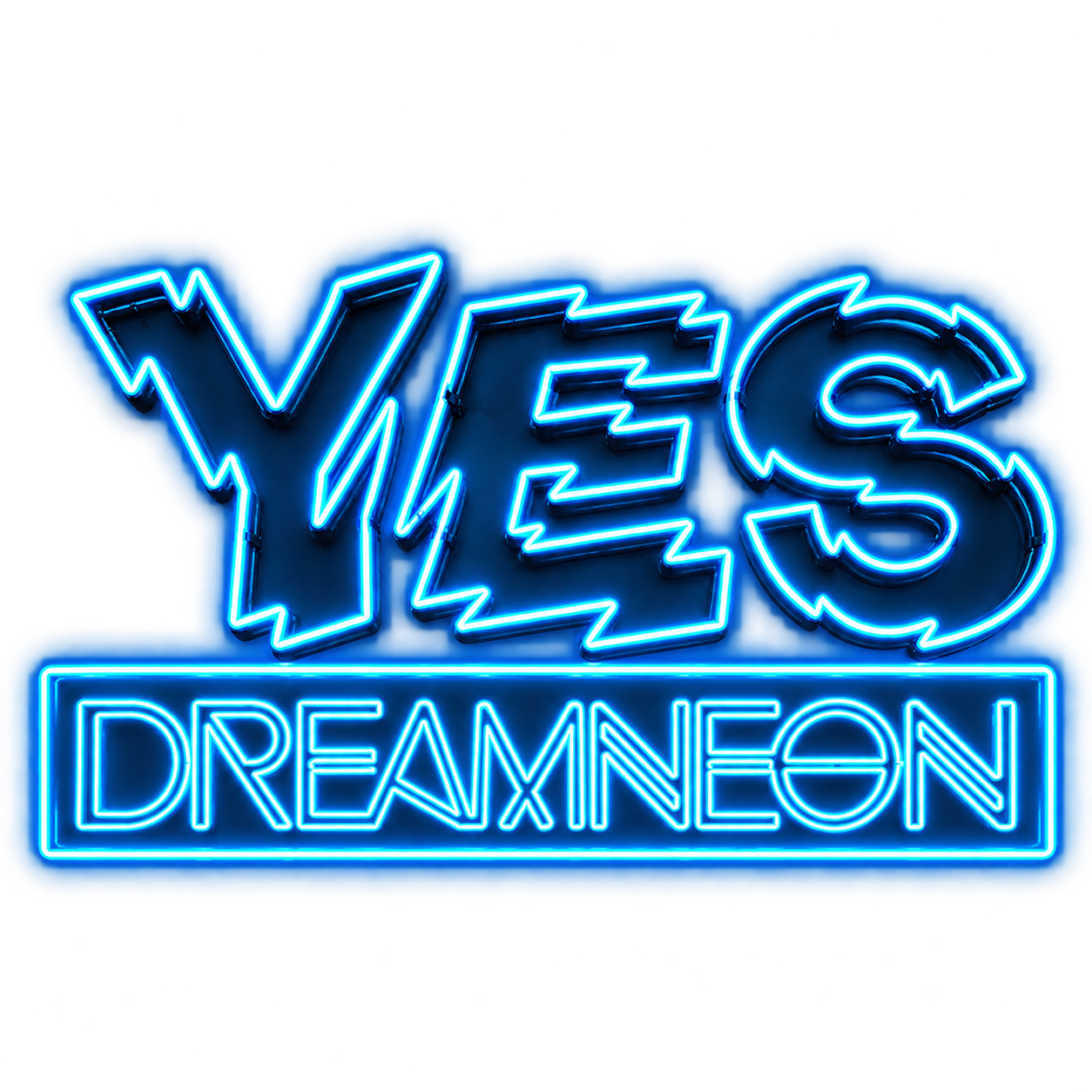 Logo YES Dream Néon en néon bleu sur fond transparent